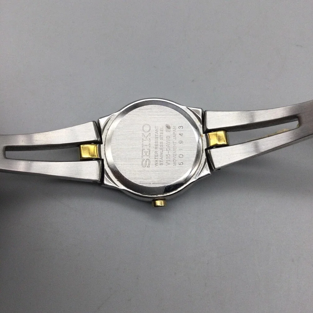 Seiko V117-0A10 Womens Solar Watch 22mm Crystals Two Tone Bracelet 6.25
